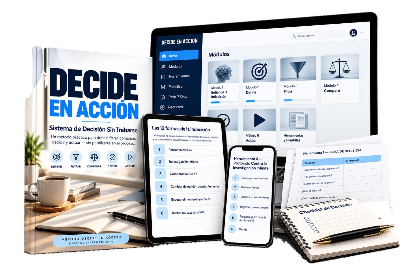 Ebook Decide en Acción con la Ficha de Decisión, las 12 formas de la indecisión y el Protocolo contra la Investigación Infinita